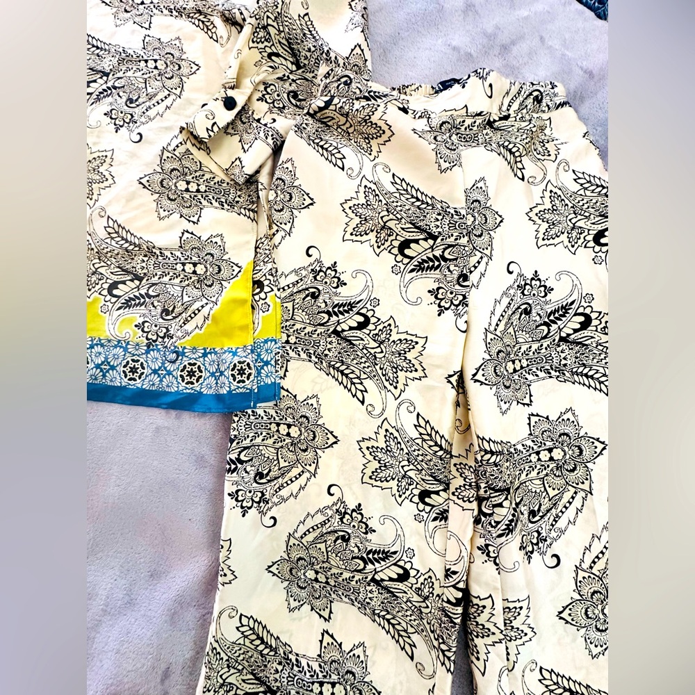 Zara Womens Ivory White Floral Button Down Shirt Blouse Trousers Pants Set XS-S - Picture 3 of 7